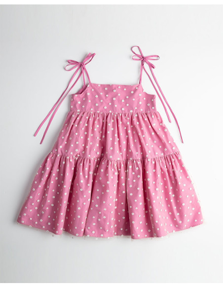 vestido niña tul flores rosa