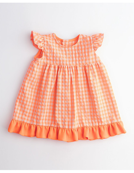 Vestidos bebé Niña Fresa - Fluor Seersucker Vichy