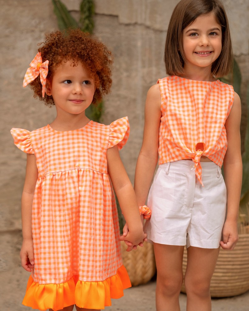 Vestidos bebé Niña Fresa - Fluor Seersucker Vichy