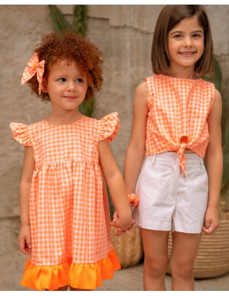 Vestidos bebé Niña Fresa - Fluor Seersucker Vichy