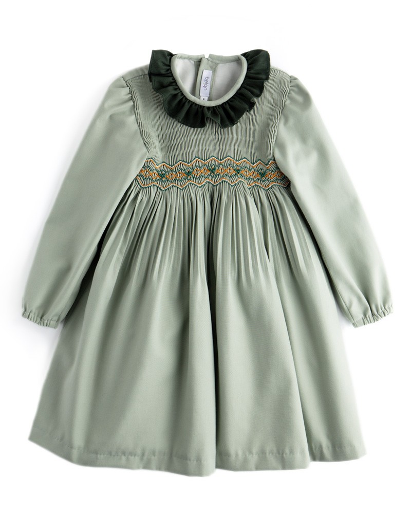 Vestido niña punto smock verde